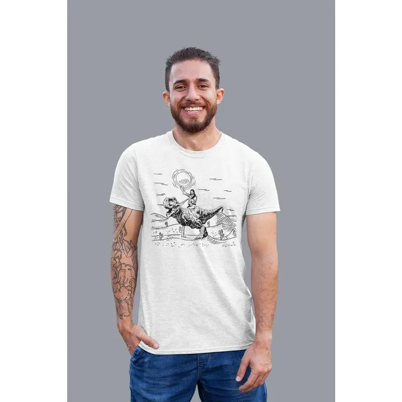 Jesus Riding Dinosaur Funny Offensive Jesus Shirt Cool Novelty Shirts 90s Faith T Rex T-Shirts