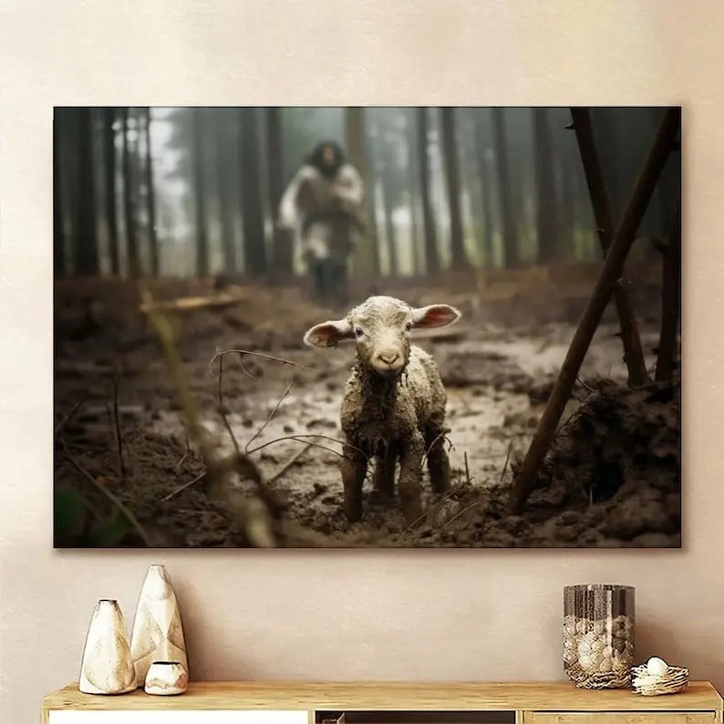 Jesus Running After Lost Lamb Jesus Lamb God Canvas Wall Art Canvas Picture Jesus Home Decor God Canvas Prints Jesus Canvas Wall Art T-Shirts