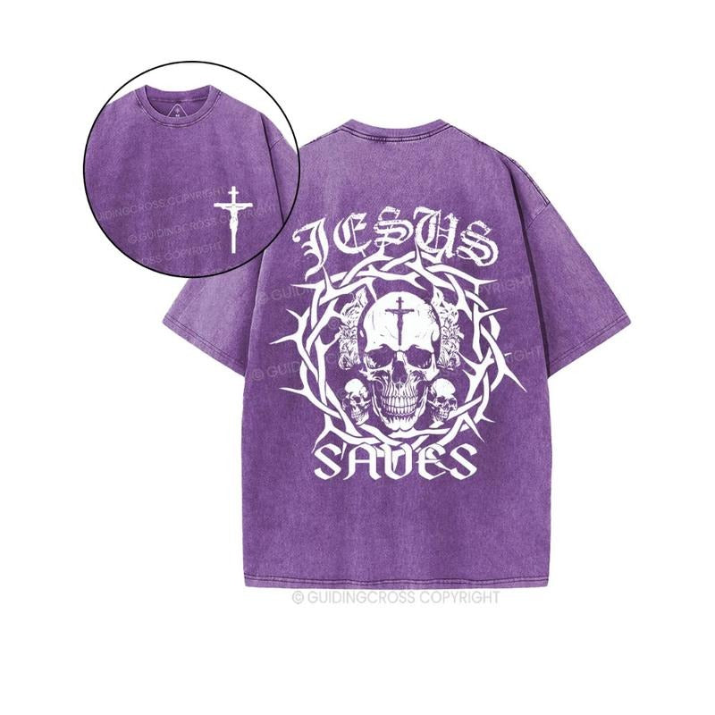 Jesus Save 2 Sided Pure Cotton Fabric Casual Streetstyle Crew Neck Short Sleeve Soft Washed Tops Perfect T-Shirts