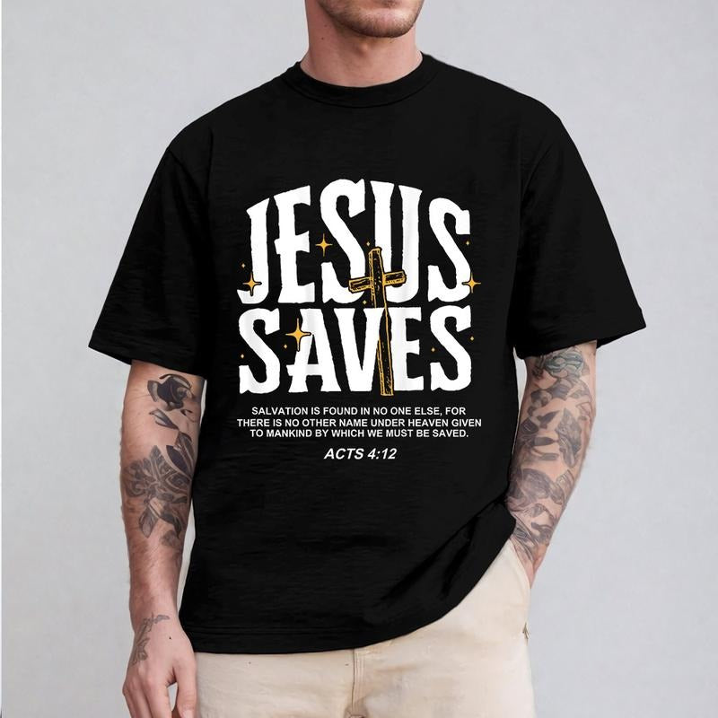 Jesus Saves Pure Cotton Casual Crew Neck Short Sleeve Tops T-Shirts