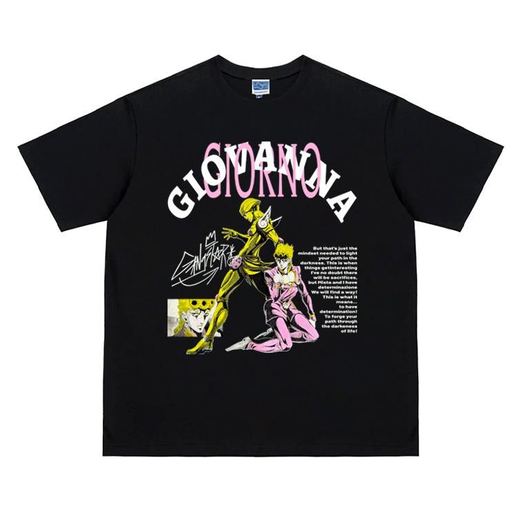 JoJo "Gold Experience" Vintage Anime 100% Cotton Original Top Fans DTG Printing Streetwear Casual Menswear Tropical Round Neck T-Shirts