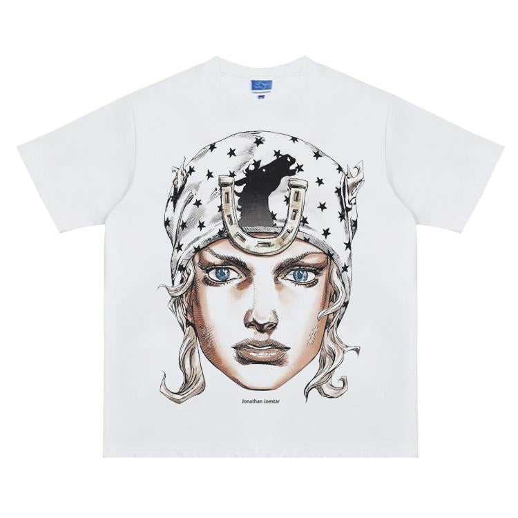 JoJo "Johnny Portrait" Vintage Anime 100% Cotton Original Top Fans Menswear Streetwear Tropical Casual T-Shirts