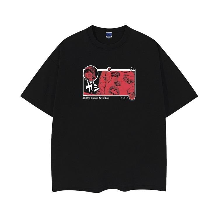 JoJo'S Bizarre Adventure "Johnny Red" Heavyweight Vintage 100% Cotton Anime Menswear Top Crew Necks Overshirt Casual Streetwear Black Baggy Tropical T-Shirts