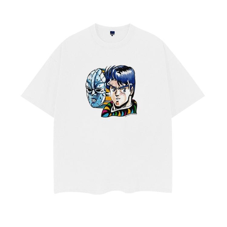 JoJo'S Bizarre Adventure "Jonathan & Stone Mask" Heavyweight Vintage 100% Cotton Anime Menswear Top Crew Necks Casual Streetwear White Tropical T-Shirts