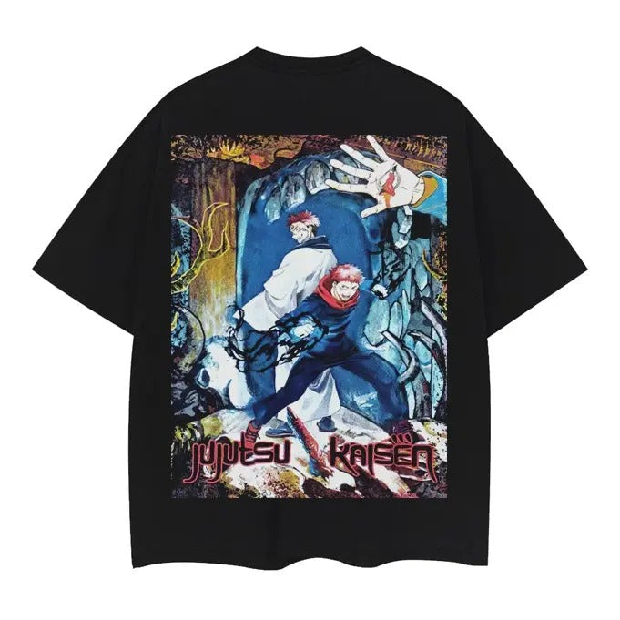 Jujutsu Kaisen "Sukuna & Itadori" Heavyweight Vintage 100% Cotton Anime Menswear Top Casual Streetwear Black Baggy Tropical T-Shirts