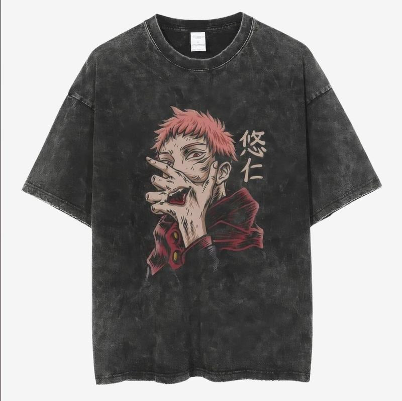 Jujutsu Kaisen Vintage Washed Shirt Heavy Cotton Shirt Retro Anime Oversize Vintage Anime Manga Menswear Top Underwear T-Shirts