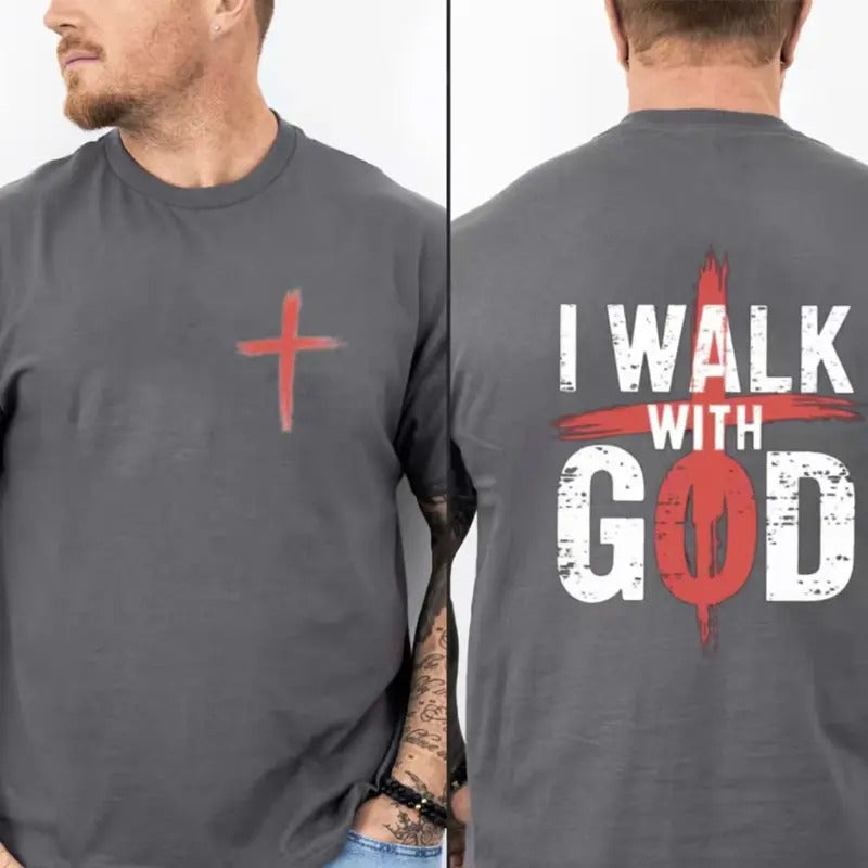 Jumpstart Sale I Walk God Pure Cotton Casual Street Crew Neck Short Sleeve Tops Perfect T-Shirts