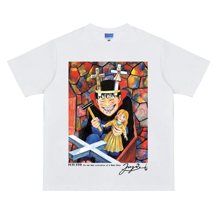 Junji Ito "Souichi" Heavyweight Vintage 100% Cotton Anime Crew Necks Casual Top Man White Streetwear Menswear T-Shirts