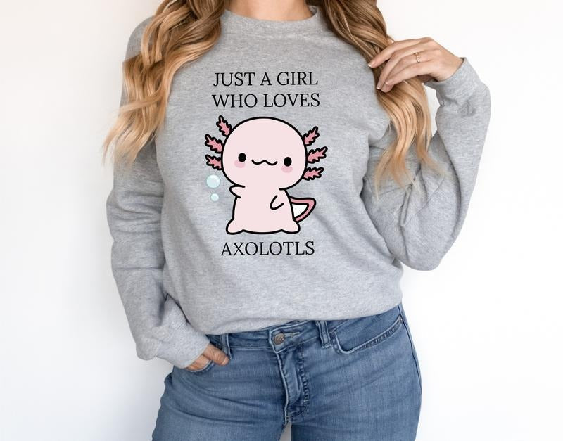 Just Girl Who Loves Axolotls Cute Axolotl Salamander Pink Axolotl Lover Kawaii Animal T-Shirts