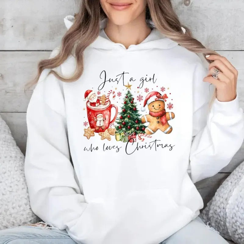 Just Girl Who Loves Coquette Shirt Girly Xmas Hot Cocoa Candy Cane Gingerbread T-Shirts