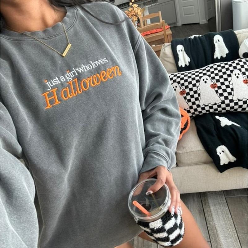 'Just Girl Who Loves Halloween' Cozy Crew T-Shirts