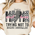 Just Mom Out Here Funny Saying Shirt Sassy Mama Motherhood Sarcasm Mom Checkered Mama Shirt T-Shirts