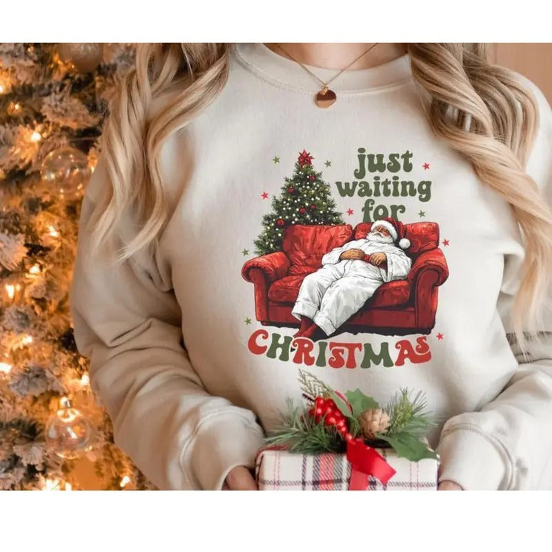 Just Waiting Santa Claus Funny Merry T-Shirts