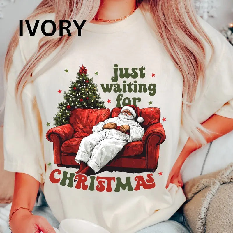 Just Waiting Shirt~ Relaxed Fit Printed USA Womenswear Casual Comfort Cotton Top Athletic Boho Chic T-Shirts