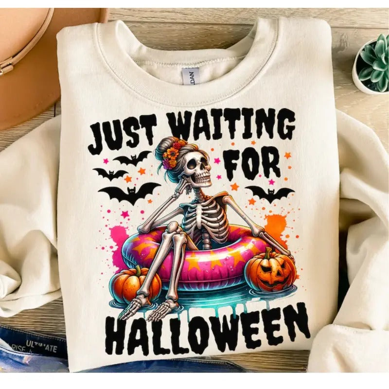 Just Waiting Halloween Funny Halloween DRG Spooky Summer Halloween Sublimation DRG Skeleton Mom Skeleton T-Shirts