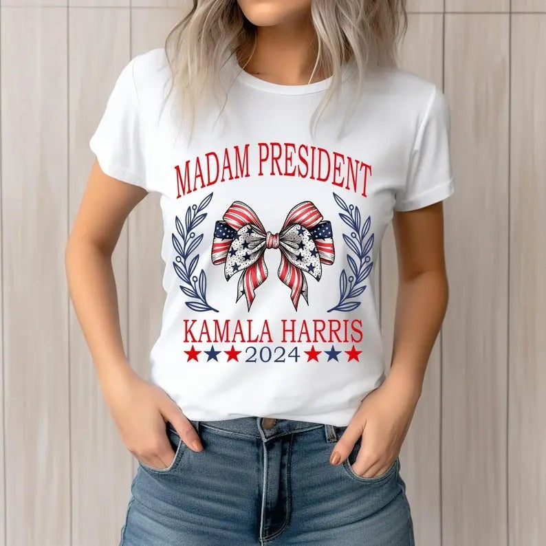 Kamala Harris President 2024 Madam President Shirt Election 2024 Shirt America Coquette Shirt Harris 2024 T-Shirts