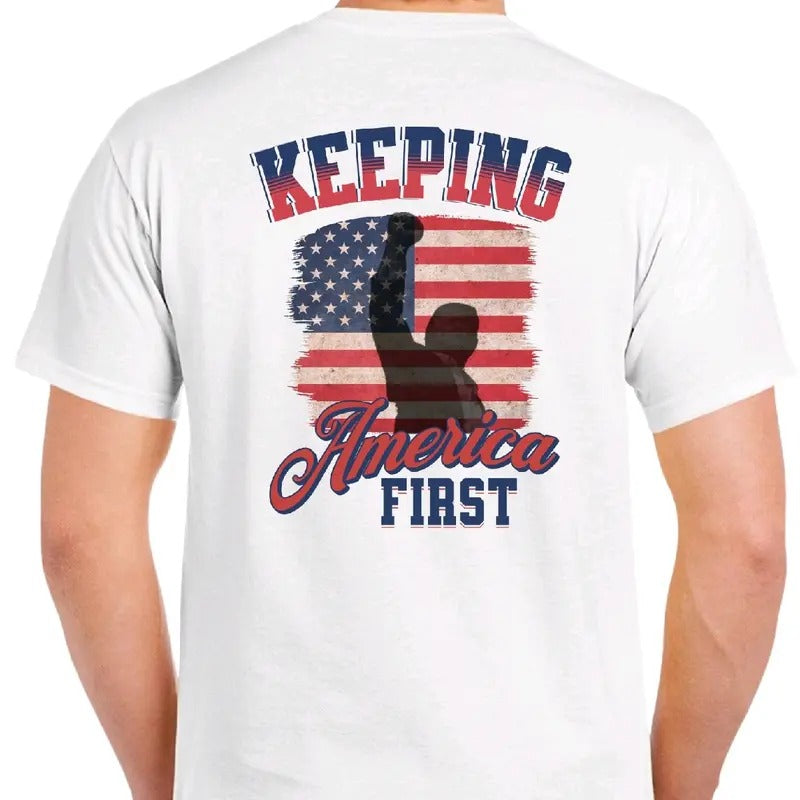 Keeping America First: T Menswear Cotton Top Casual Sport Streetwear T Vance T-Shirts
