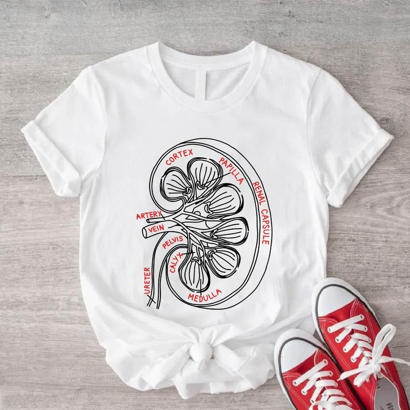 Kidney Anatomy Shirt Kidney Illustration Nephrologists Transplant Surgery Shirt Kidney Warrior Nursing Student T-Shirts