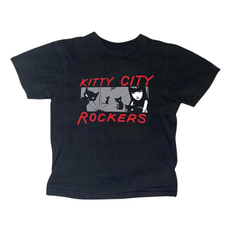 Kitty City Rockers Baby Gothic Emo Girl Top Vintage Streetwear Summer Girl Top Casual Cotton Short Sleeve Fitted T-Shirts