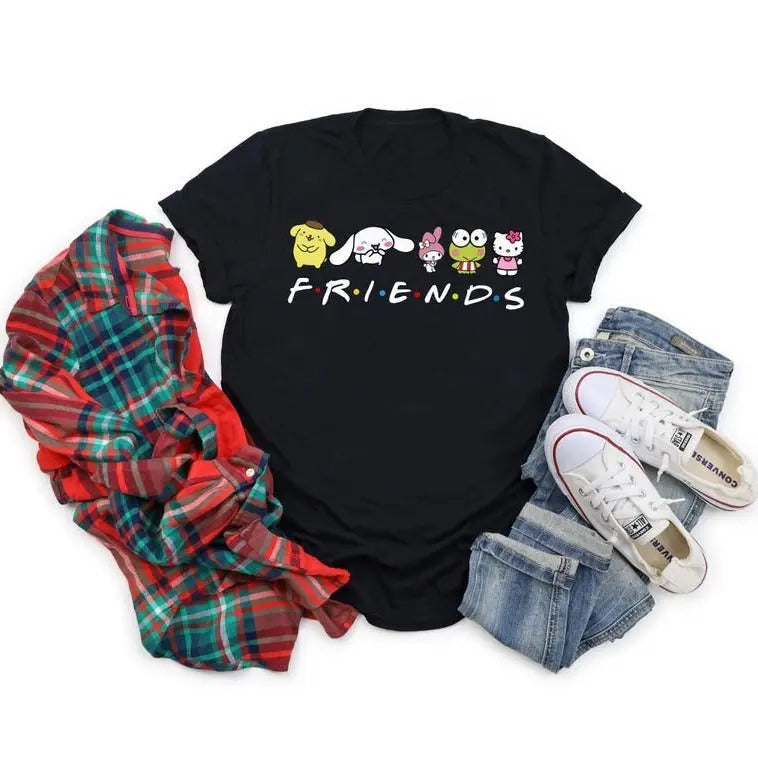 Kitty Friends Kitty Pompompurin Cinnamoroll My Melody Keroppi Group Kitty T-Shirts