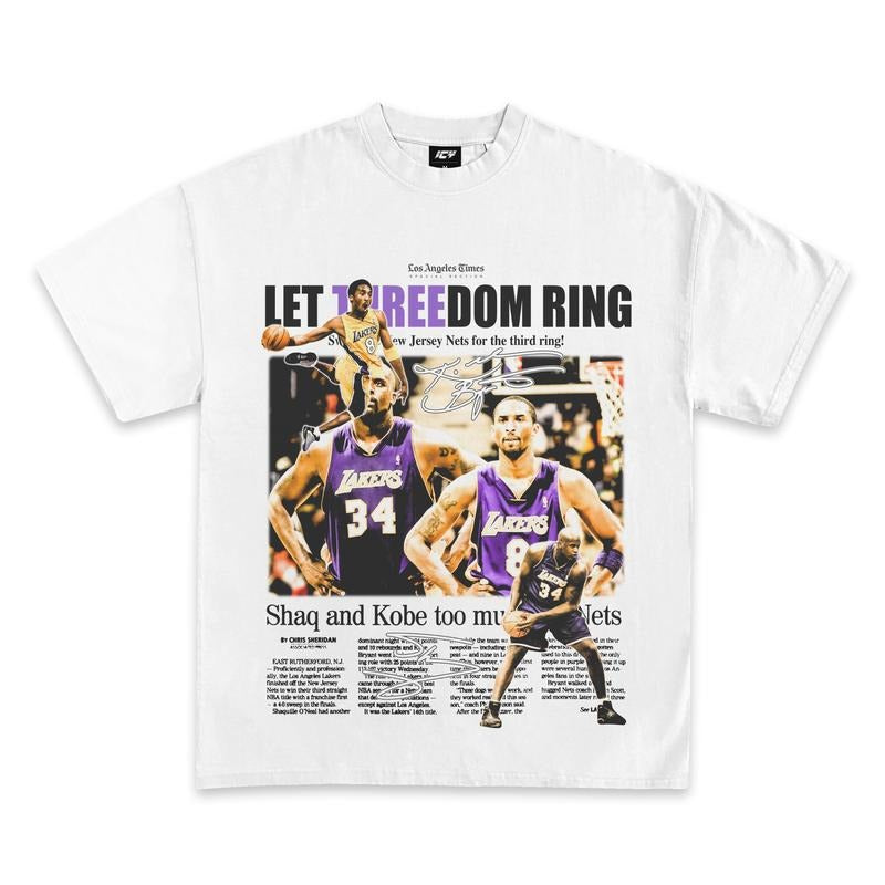 Kobe Shaq Threedom Rings Newspaper T Shirtstyle{N002}2 T-Shirts