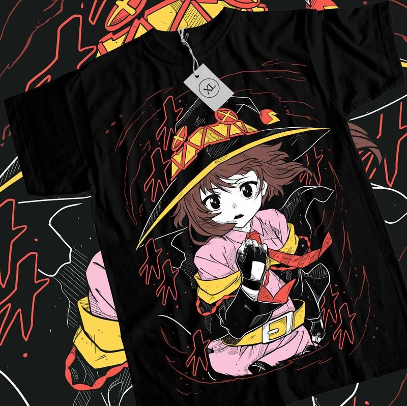 Konosuba Megumin S 4XL Waifu Kawaii Anime Japanese Black Short Sleeve T-Shirts