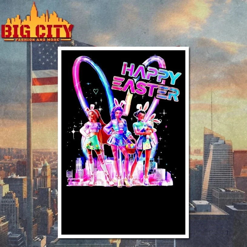 Kpop Hunters Happy Easter Bunny Neon Style T-Shirt