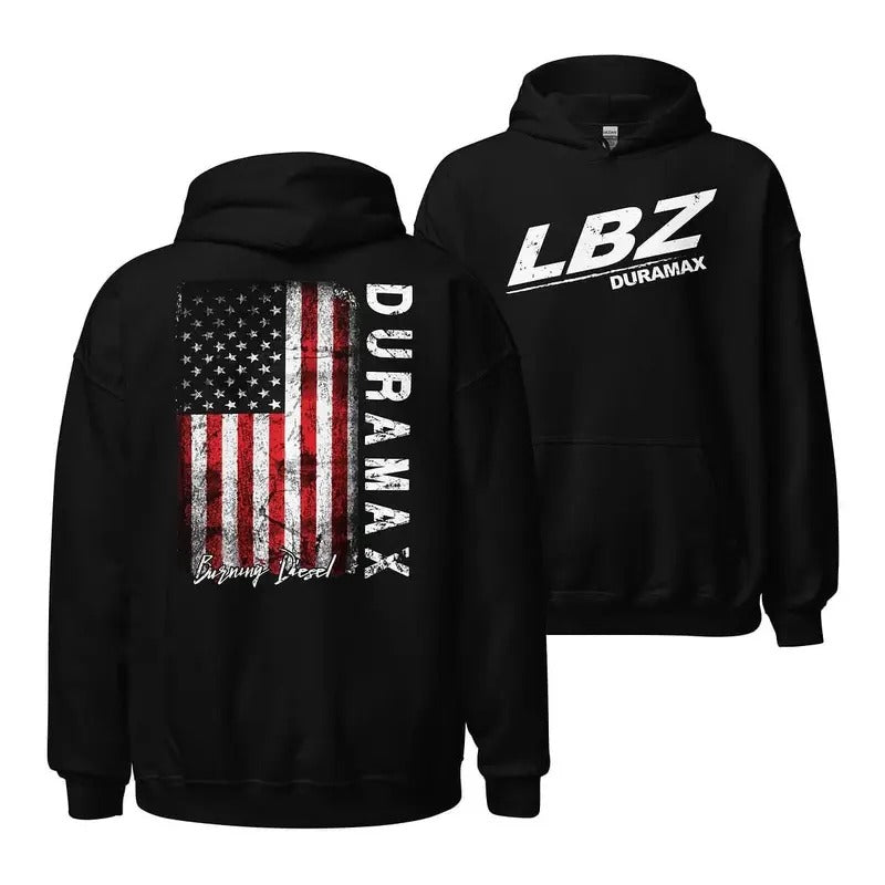 LBZ Duramax Diesel Truck American Flag Long Sleeve Cotton Menswear Trend T-Shirts