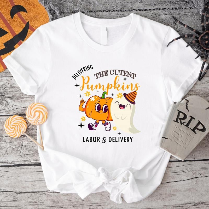 Labor Delivery Halloween Deliver Cutest Little Pumpkins Shirt Groovy L D Nurse Shirt Matching Spooky Season Nurse Mother Baby Unit T-Shirts