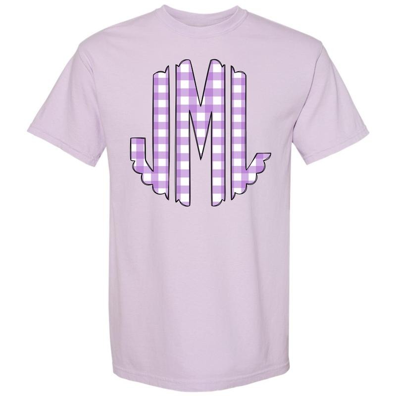 Lavender Gingham Monogram Comfort Colors 'NLB' T-Shirts