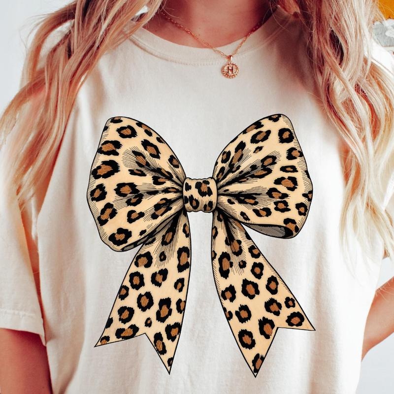 Leopard Print Coquette Bow Cheetah Print Bow Shirt Leopard Pattern Ribbon T-Shirts
