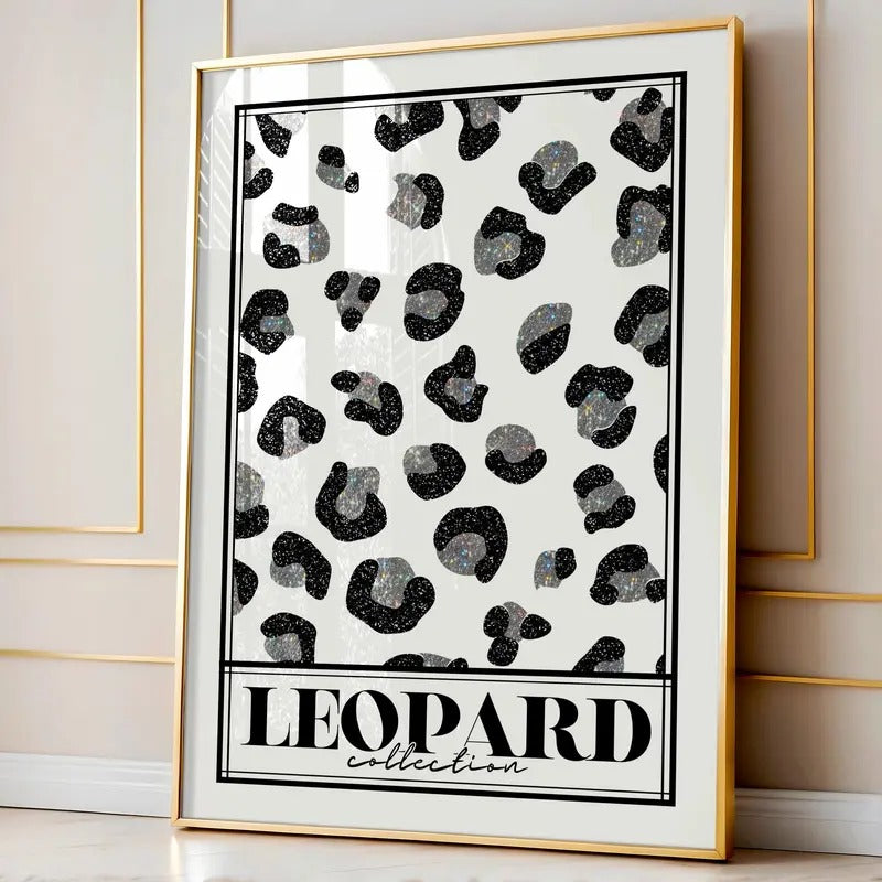 Leopard Print Poster Glitter Details Black & White Animal Wall Art Chic Sophisticated Home Decor Instant Download T-Shirts