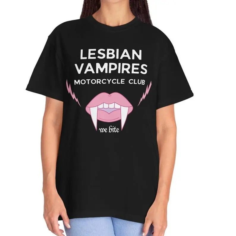 Lesbian Vampires Motorcycle Club We Bite Lesbian Vampire Shirt Lesbian Halloween T-Shirts