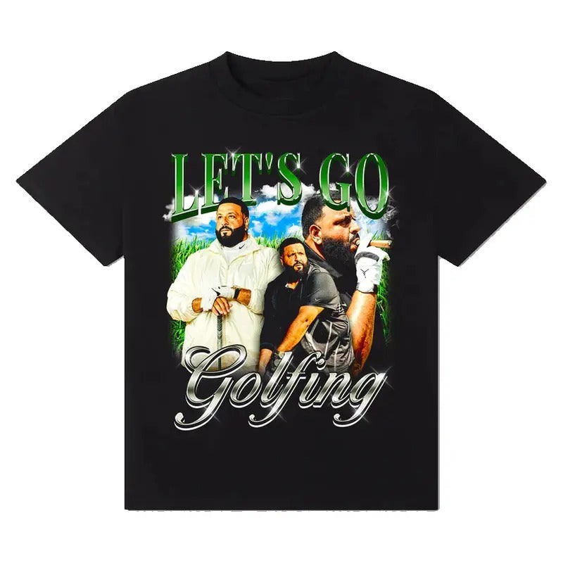 Let'S Go Golfing ! Cotton Casual Crew Neck Slim Fitting Plain Floral Striped Black Menswear 3000 BC Clothes T-Shirts