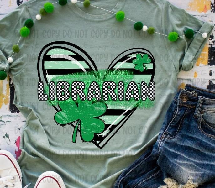 Librarian Clover Heart DTF Transfers THIS IS NOT SHIRT T-Shirts