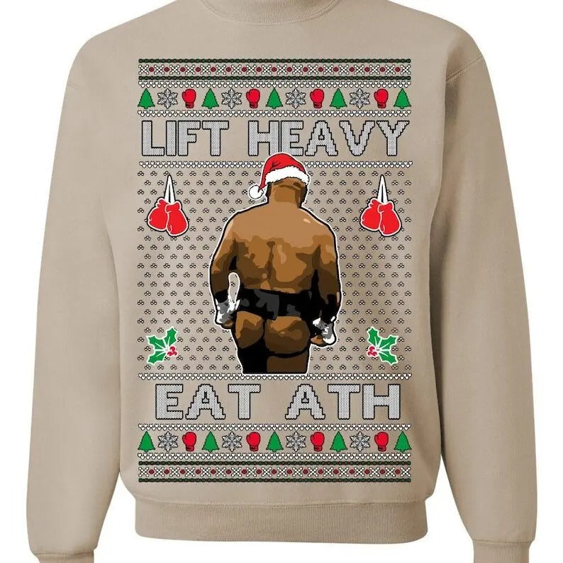 Lift Heavy Eat Ath Merry Chrithmith Mike Tyson Butt Viral Weightlifting Lifting Boxing Fight Meme Funny Ugly Cotton T-Shirts
