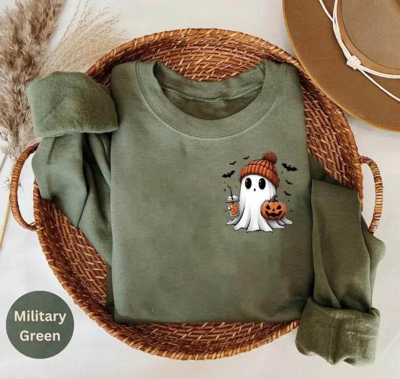 Little Ghost Ice Coffee Shirt Halloween Ghost Coffee Shirt Bougie Ghost Shirts Spooky Season Cute Ghost Halloween T-Shirts