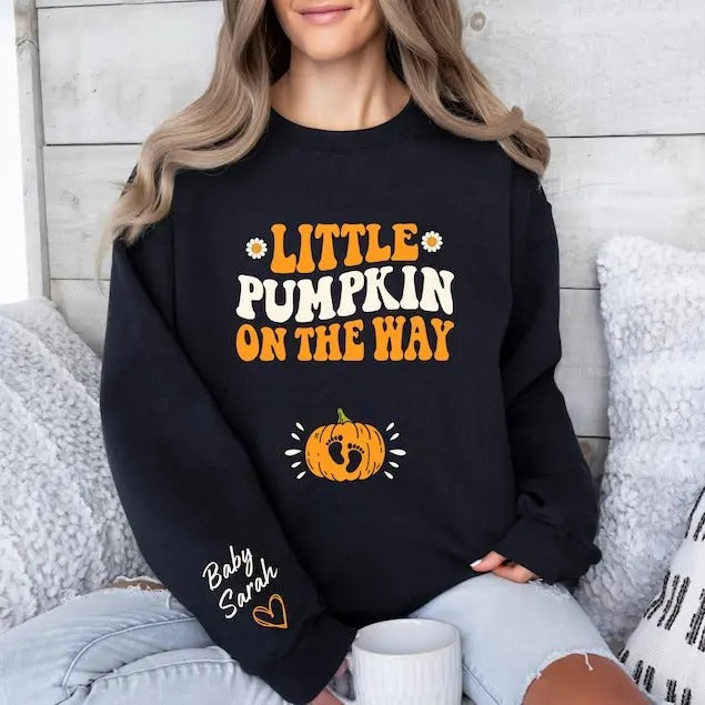 Little Pumpkin Way Custom Fall Mama Pumpkin Fall Pregnancy Announcement Growing Little Pumpkin Pregnancy Reveal T-Shirts