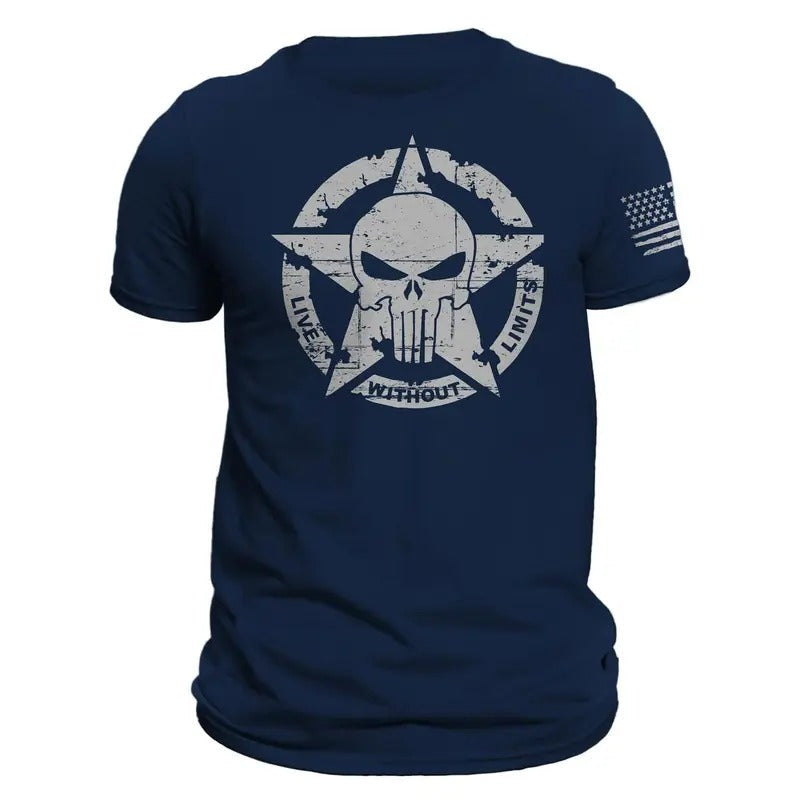 Live Without Limits US Skull Distressed Flag Sleeve T-Shirts