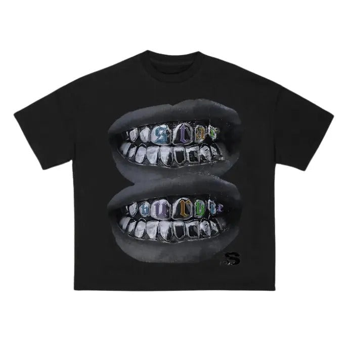 Loose Lip Print Cotton Grillz Top Womenswear Underwear Humen Streetwear Summer Casual Round Neck T-Shirts