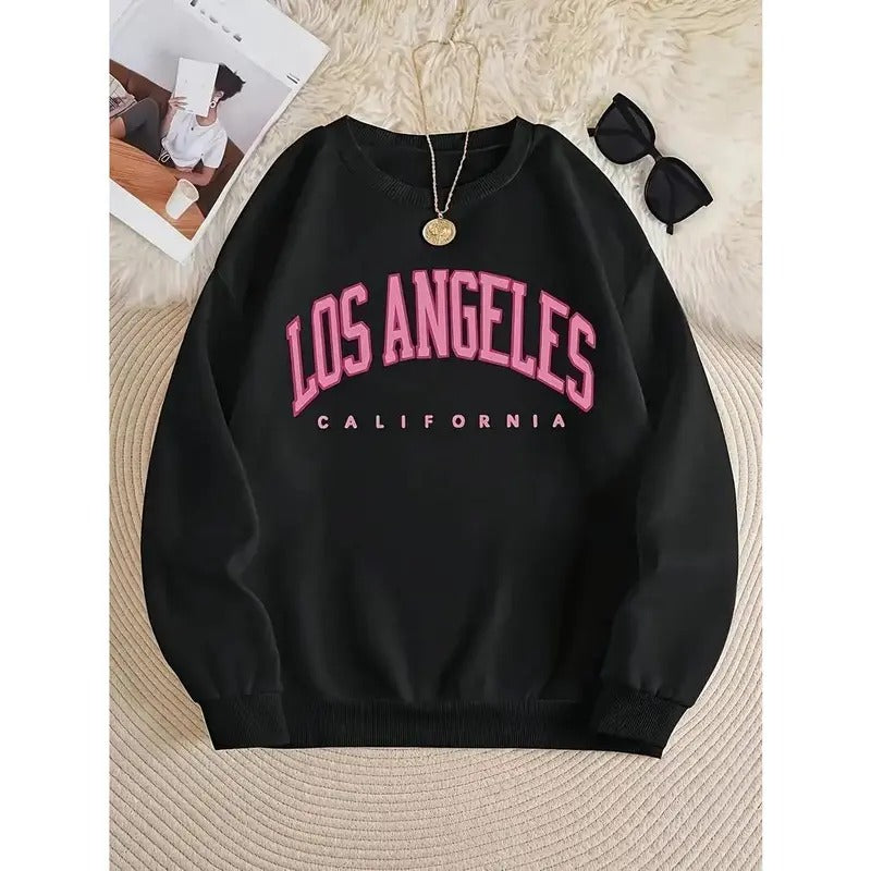 Los Angeles Print Casual Long Sleeve Crew Neck Fall & Winter T-Shirts