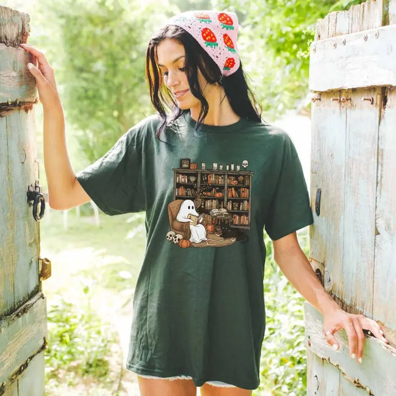 Love Ghost Book Cute Halloween Shirt Cotton Shirt Halloween T-Shirts