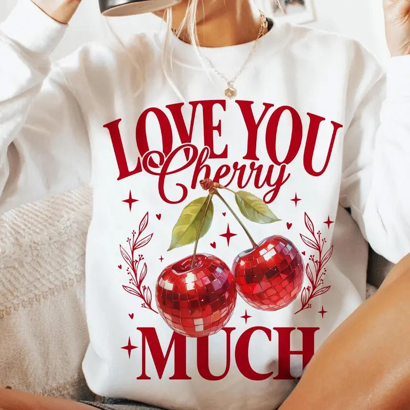 Love You Cherry Much Valentine Coquette Heart Shirt Cherry Love Valentines Long Sleeve T-Shirts