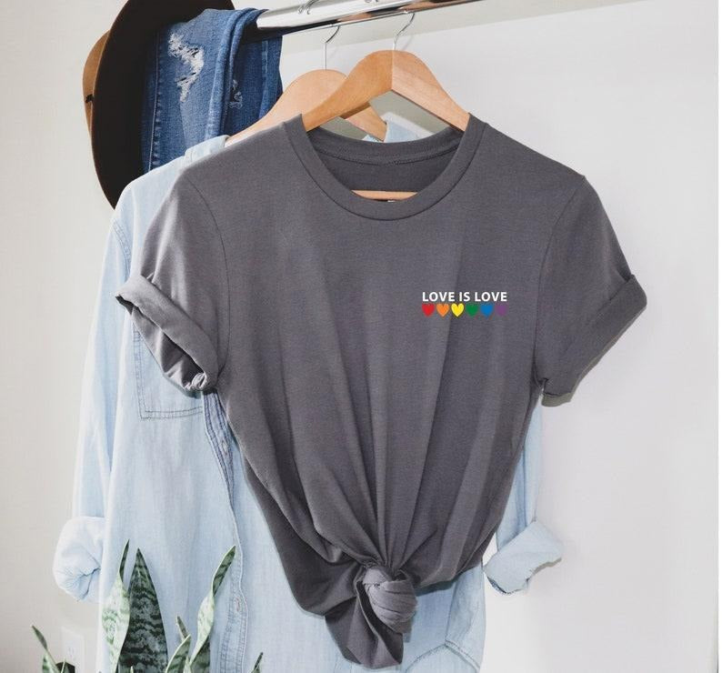 Love Is Love Rainbow Heart Shirt Pocket Size . Perfect Pride Rainbow Heart Pride Shirt. . LGBT T-Shirts