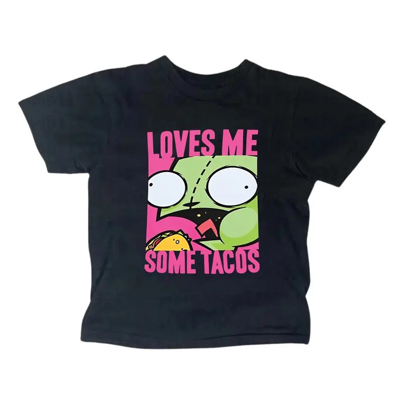 Loves Me Some Tacos Zim Baby Y2K Streetwear Gothic Emo Girl Top Scene 2000s Girlfriend T-Shirts