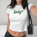 Lucky Baby Lucky Shamrock Green Baby Y2k Baby Sparkly Letters St. Patrick'S Day Shirt St Paddys Day Bar Shirt T-Shirts