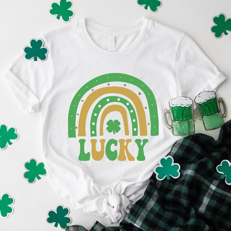 Lucky Rainbow Shirt St Patrick Clover Short Sleeve Lucky Shirt Green Rainbow Shirt T-Shirts