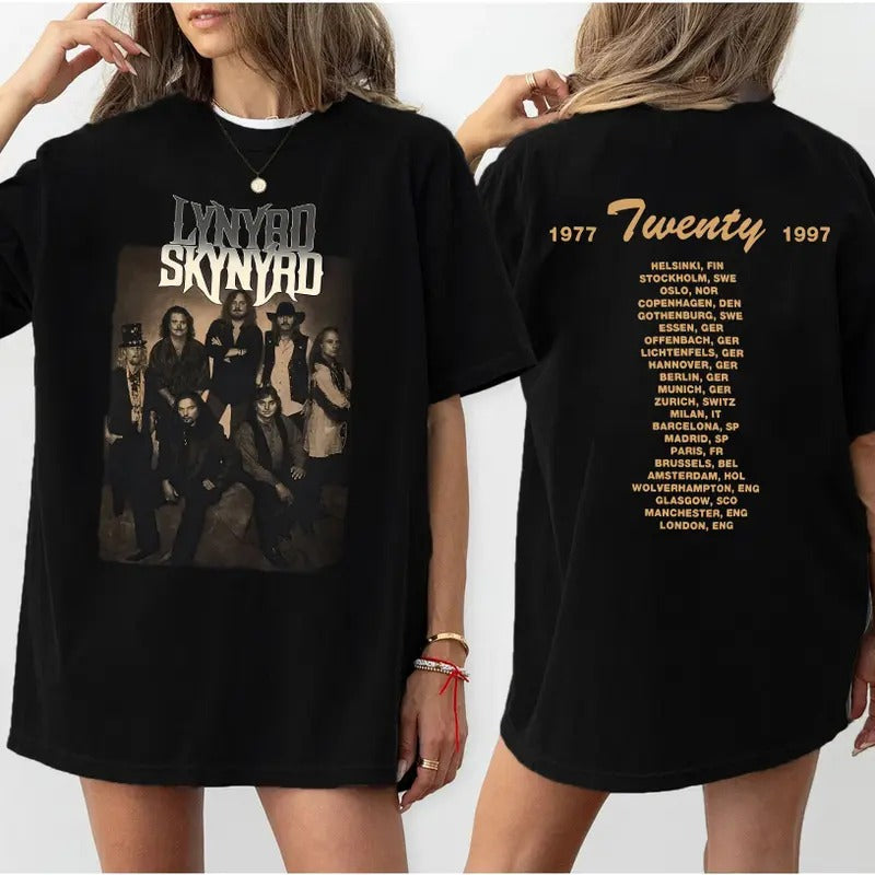 Lynyrdnyrdd Skynyrdnyrdd 2 Sides Shirt Free Bird Rock Shirt Retro Band 80s Band T-Shirts