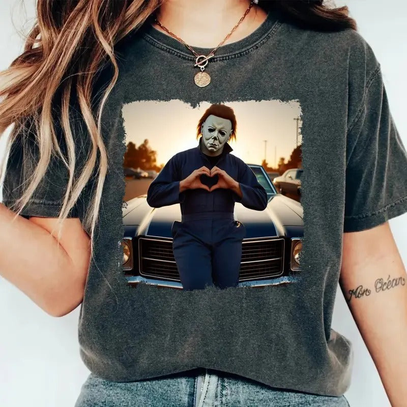 M1chael My3rs Scream Heart Hands Halloween Gh0st Halloween Short Sleeve Shirt Casual Top Womenswear Underwear Lady T-Shirts