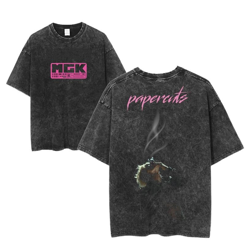 MGK Papercuts Machine Gun Kelly Smoking Mic Shirt Rock Grunge Music Alternative Concert Streetwear Top T-Shirts